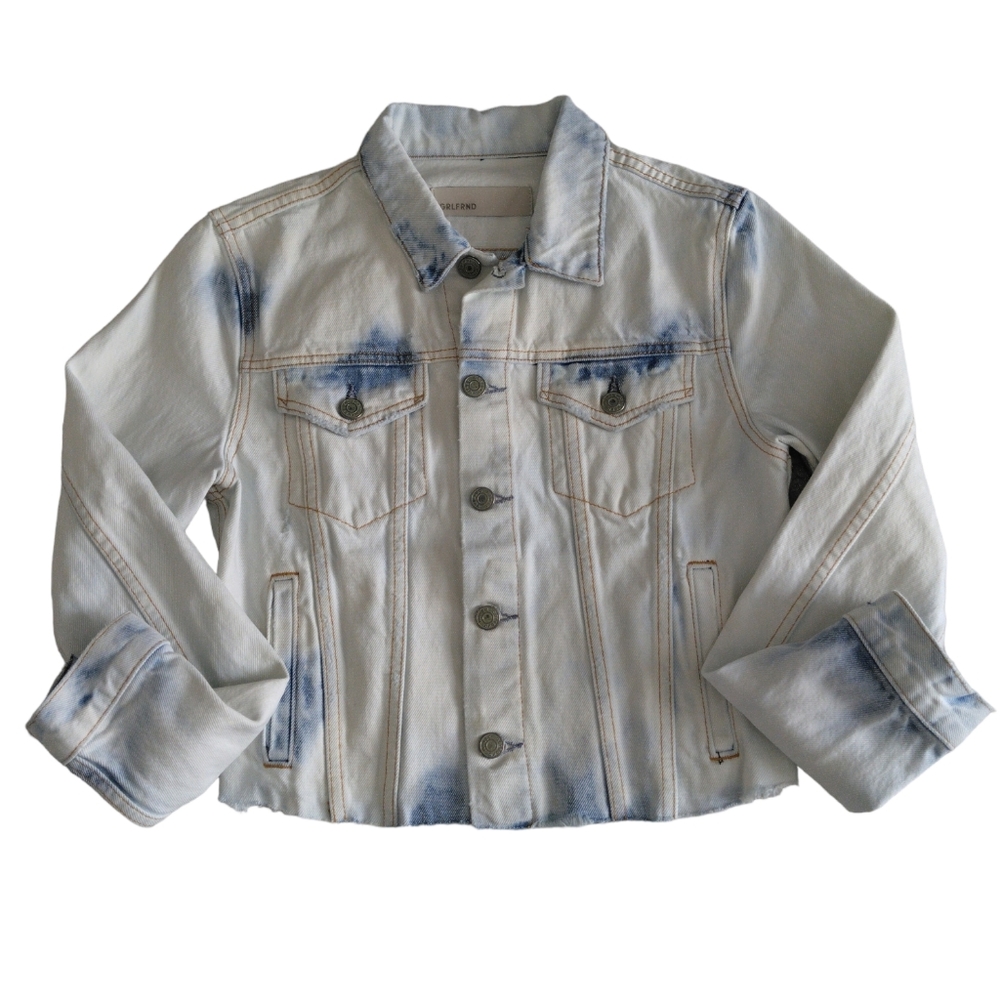 GRLFRND Cara Sad Eyes Distressed Crop Jean Jacket Womens XS Blue